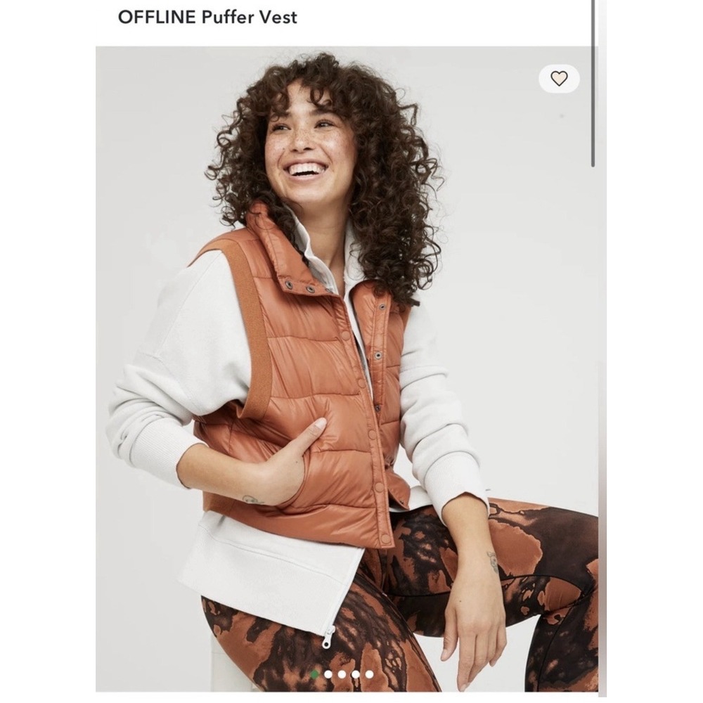 OFFLINE By Aerie Oversized Puffer Vest Jacket Brown Cognac Women's Size Medium